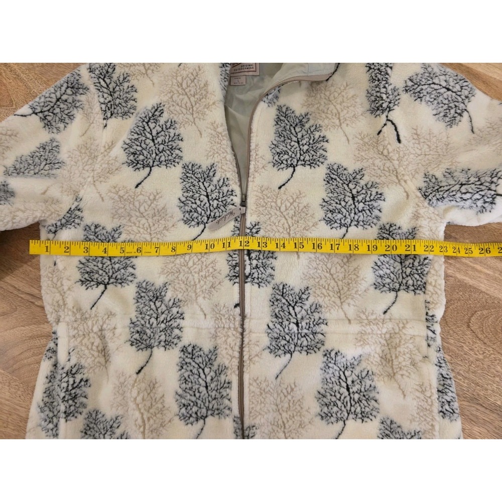 Woolrich Womens Large Full Zip Fleece Jacket USA Cinch Waist Hooded Leaves - Picture 8 of 10